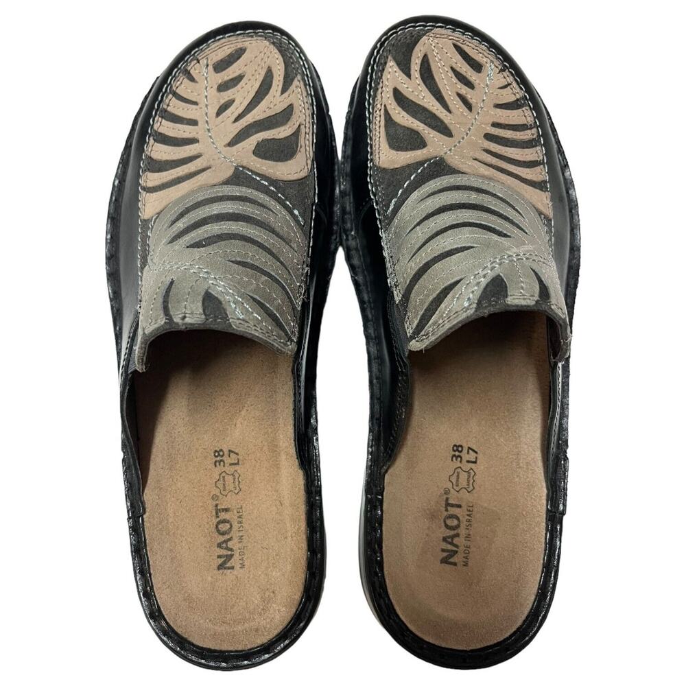 Naot Shoes Womens 38 Zafra Leather Slip On Comfort Clogs Palm Leaf Black - Picture 12 of 13